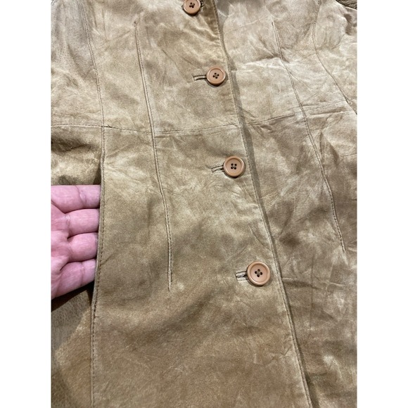 Vintage Twiggy Women's Suede Khaki Beige Button Up Jacket Size S - Picture 7 of 9